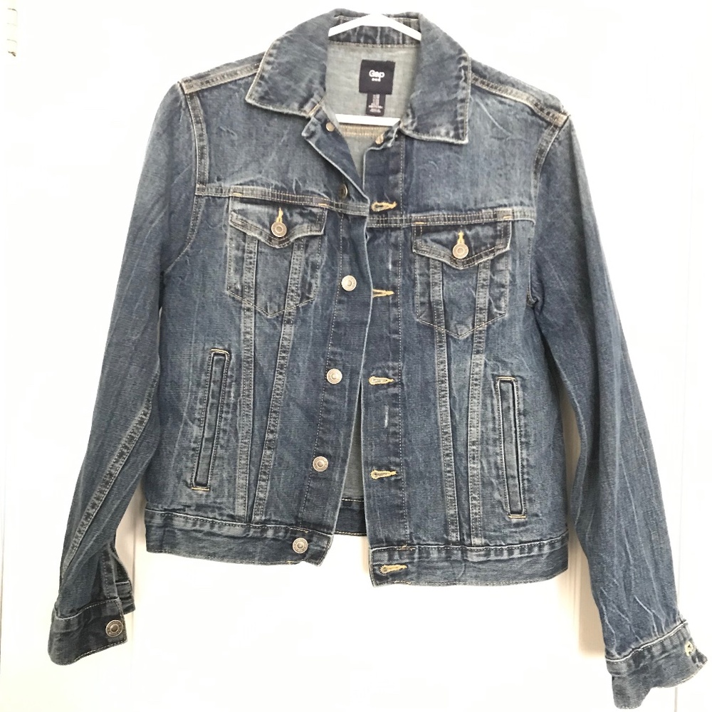 Gap 100% Cotton Men's Denim Jean Jacket XS Faded Washed Out Dark Blue